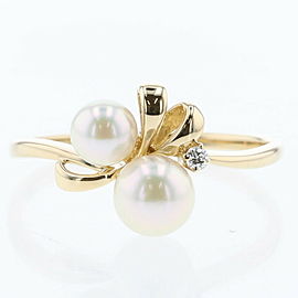 MIKIMOTO 18k Yellow Gold Ribbon Pearl 2P Ring LXGBKT-911