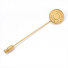 HERMES Gold plated Sellier pin brooch RCB-99