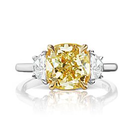 5 CARAT CUSHION CUT LIGHT YELLOW COLOR VS CLARITY DIAMOND ENGAGEMENT RING PLATINUM & 18K GOLD GIA CERTIFIED 4 CT LY VS BY MIKE NEKTA