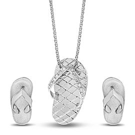 14k White Gold Diamond Hawaii Sandal Flip Flops Earrings and Pendant Set