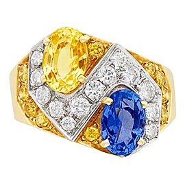 Blue Yellow Sapphire Diamond Gold Ring