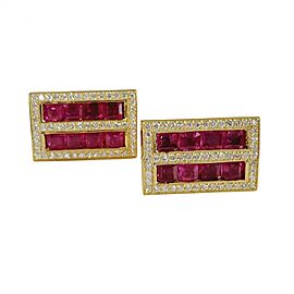 Ruby Diamond Cufflink Stud Set 14k Gold