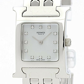 HERMES H Diamond MOP Dial Steel Quartz Watch HH1.210 LXGoodsLE-355