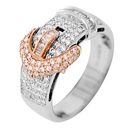 Sonia B. 14k White/Rose Gold with Diamonds moveable Buckle Ring