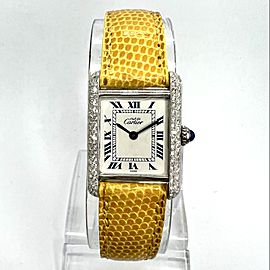 Must de CARTIER TANK 20mm Silver Watch 0.5TCW Diamonds