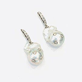 Diamond Fresh Water Pearl Earrings 14k Gold Large 13 mm Certified $4,950 915985