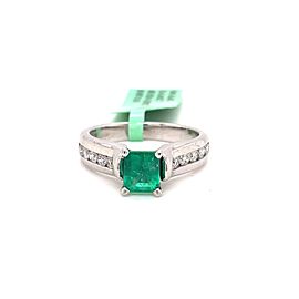 Emerald and 1/5 Ct.TW. Diamond Engagement Ring in 14K White Gold