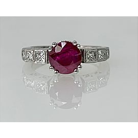 14K White Gold Round Shaped Ruby Diamond Engagement Ring