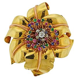 Retro Gold Diamond Sapphire Emerald Ruby Flower