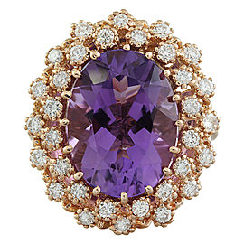 10.19 Carat Amethyst 14K Rose Gold Diamond Ring