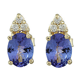 2.79 Carat Tanzanite 14K Yellow Gold Diamond Earrings