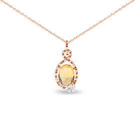 18K Rose Gold 1/5 Cttw Diamond and Oval Yellow Citrine and Round Orange Sapphire Gemstone Openwork Halo Teardrop with Flower Design 18" Pendant Necklace (G-H Color, SI1-SI2 Clarity)