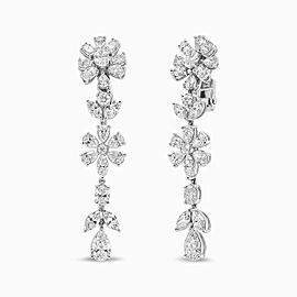 18K White Gold 10 1/4 Cttw Fancy Diamond Mixed Cluster Floral Dangle Drop Earrings (VS1-VS2 Clarity, G-H Color)