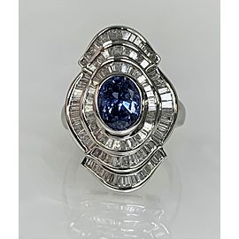 18K White Gold Oval Cut Blue Sapphire Diamond Ring