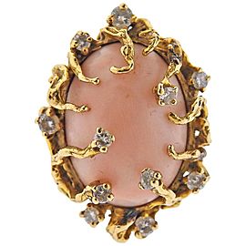 1970s Gold Coral Diamond Freeform Ring