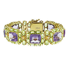 14k Yellow Gold Square Cut Amethyst Peridot & Citrine Link Bracelet