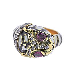 Ruby Diamond Enamel Gold Tiger Ring