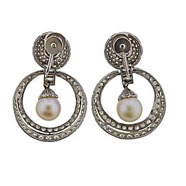 Platinum Pearl Diamond Doorknocker Earrings