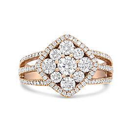 18K Rose Gold 1 1/4 Cttw Diamond Halo Cluster Split Shank Ring Band (F-G Color, VS1-VS2 Clarity) - Ring Size 6.5