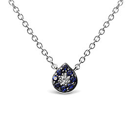 18K White Gold Diamond Accent and 1mm Round Blue Sapphire Gemstone Halo Teardrop Pendant Necklace (G-H Color, SI1-SI2 Clarity) - Adjustable up to 15.5" - 17"