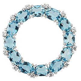 Platinum, Diamond and Blue Topaz Circle Brooch