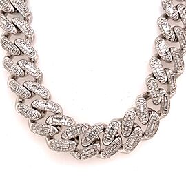 14K White Gold 16MM Baguette Diamond Miami Cuban Chain 12.78 CT 22"