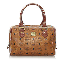 MCM Visetos Leather Boston Bag