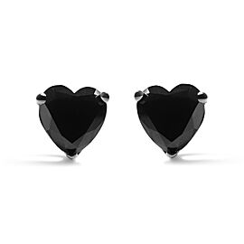 True 14K White Gold 2.00 Cttw Black Heart Shaped Diamond Solitaire Stud Earrings (Black Color, I1-I2 Clarity)