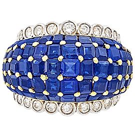 Two-Color Gold, Deep Blue Sapphire and Diamond Bombé Ring