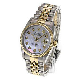 Rolex Mens Datejust 36mm White MOP Diamond Dial 18K Gold Bezel Watch