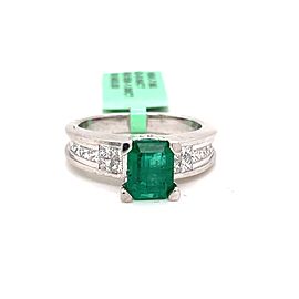 Emerald-Cut Emerald and Channel Setting Princess-cut Diamonds Ring in 18K White Gold