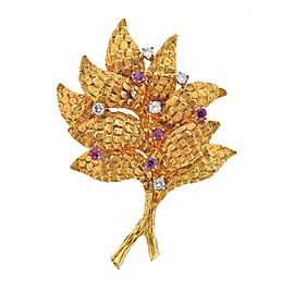 Ruby Diamond Gold Brooch Pin