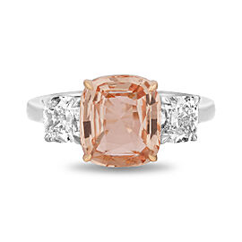 David Gross Cushion Padparadscha and Diamond Platinum Ring