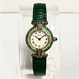 CARTIER VERMEIL COLISEE 18K Yellow Gold DIAMONDS & Emeralds Watch