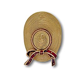 18 Karat Yellow Gold and Red Enamel Straw Hat Brooch