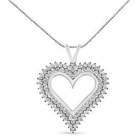 .925 Sterling Silver 1/2 Cttw Diamond Heart 18" Pendant Necklace (I-J Color, I3 Clarity)