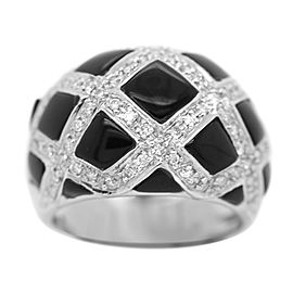 18k White Gold CrissCross Diamond and Onyx Dome Ring