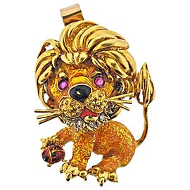 Frascarolo Enamel Diamond Ruby Gold Lion Pendant