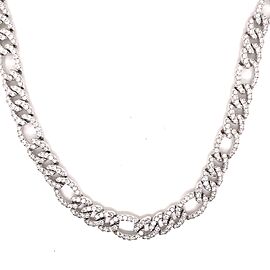 16 Inch Figaro Link Diamond Necklace in 18K White Gold