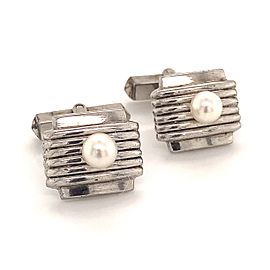 Mikimoto Estate Akoya Pearl Cufflinks Sterling Silver 5 mm 7.56 Grams M218