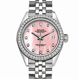 Rolex Datejust Stainless Steel with Custom Bezel and Pink MOP Dial 36mm Unisex Watch