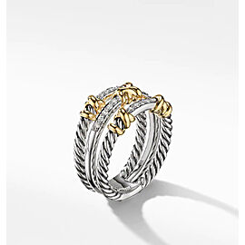 David Yurman Petite Helena Three Row Ring with 18K Yellow Gold and Diamonds