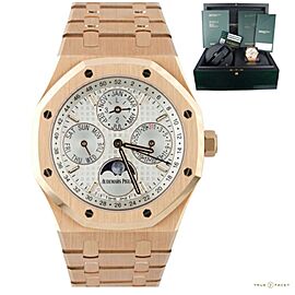 Audemars Piguet 26574OR.OO.1220OR.01 41MM Rose Gold White Dial Perpetual Calendar