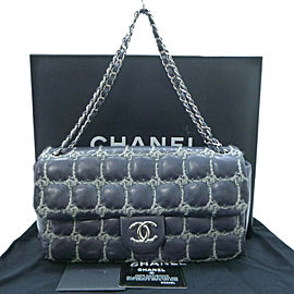 CHANEL Lambskin Chocolate Bar Tweed Stitch Coco Mark Shoulder Bag