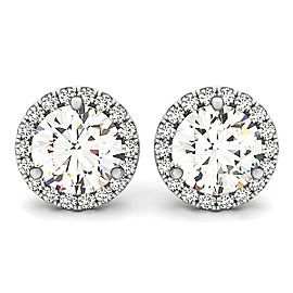 Triple Prong Round Halo Earrings in 14k White Gold (1 cttw)