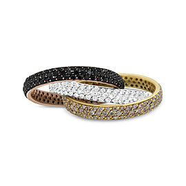 18K Tri-Color Gold 3 5/8 Cttw Diamond Interlocking Stackable Band Ring Set (Champagne, Black, and F-G Color, VS1-VS2 Clarity) - Ring Size 7.5