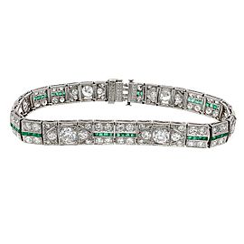 Platinum Diamond and Emerald Bracelet