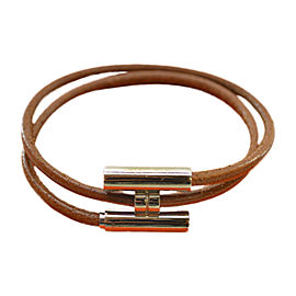 Hermes Silver Tone Metal Leather H Letter Bracelet