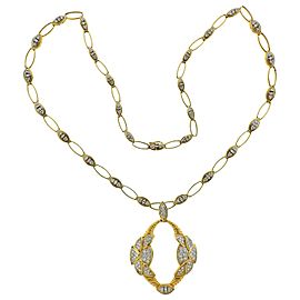 French Diamond Gold Pendant Link Necklace