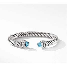 David Yurman Cable Bracelet with Blue Topaz and Diamonds, 7mm